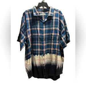 Tommy Bahama Soul Cal Surf Plaid Camp Shirt (Color: Bering Blue, Size XXL)